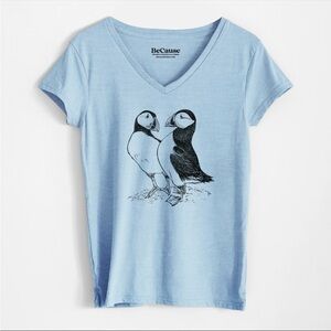 EUC District/Because Tees “Atlantic Puffin Pair” Recycled V-Neck T-Shirt